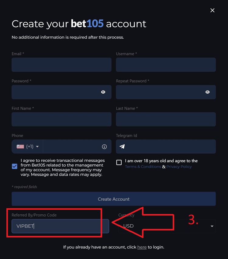 Bet105 Account Registration