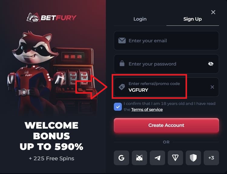 BetFury Account Registration