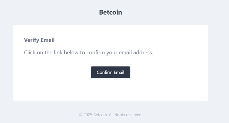 Betcoin Account Verification Email