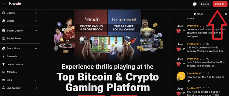 Betcoin Registration Step 1