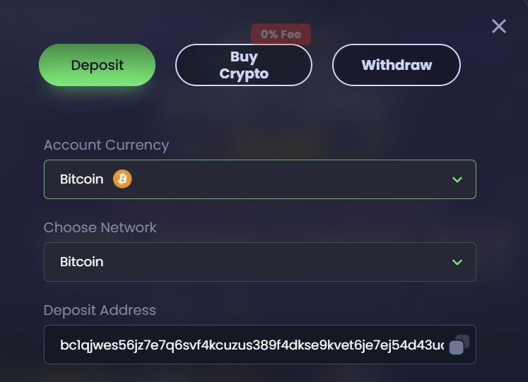 Depositing Bitcoin at Jackbit