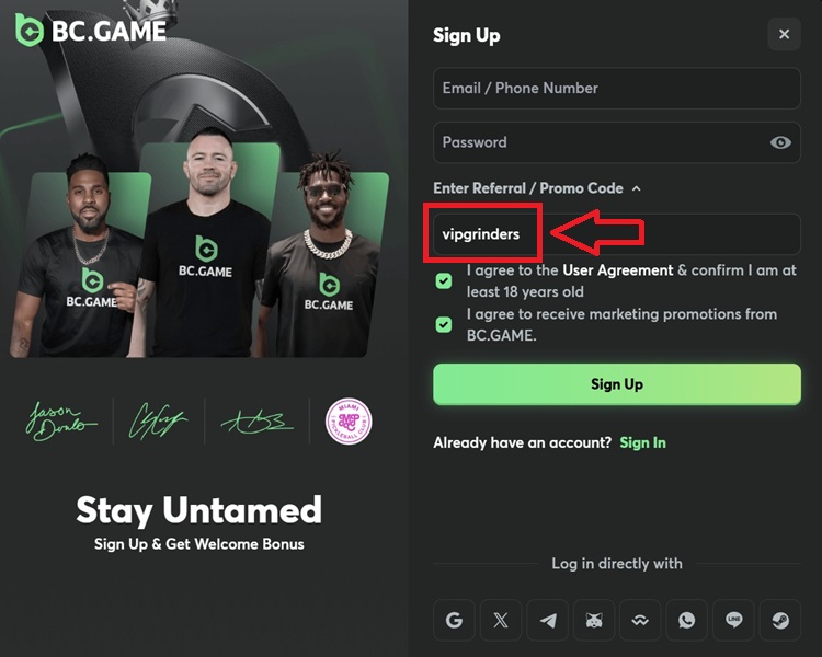 Entering the BC.Game Promo Code vipgrinders