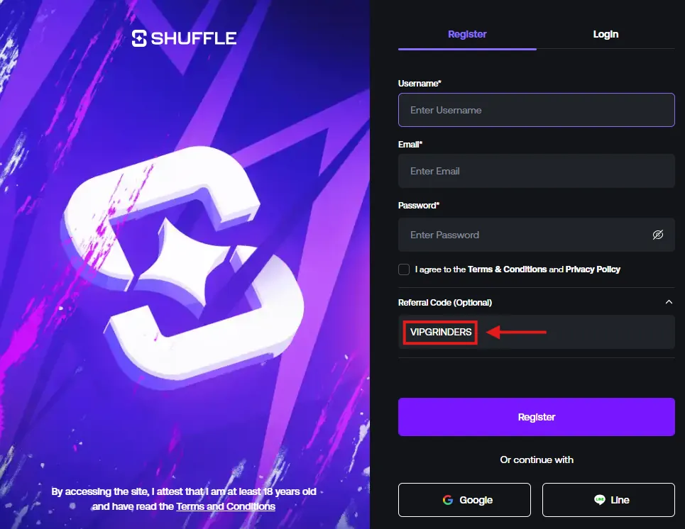 Entering the Shuffle Casino Promo Code