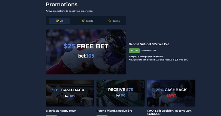 Ongoing Bet105 Casino and Sports Betting Promotions