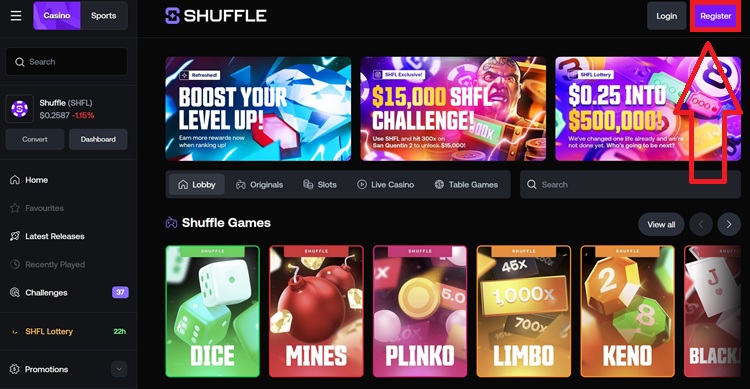 Shuffle Casino Registration
