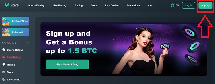Vave Casino Registration Step 1